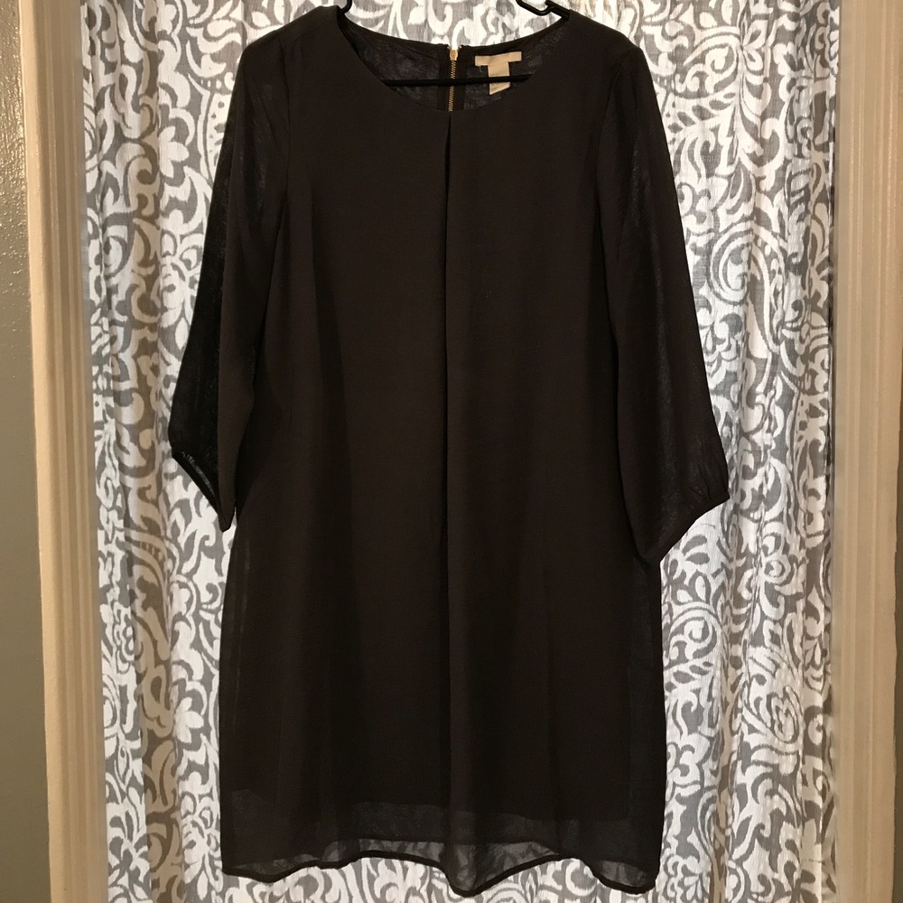 H&M Slate Grey Sheer Long-sleeve Dress